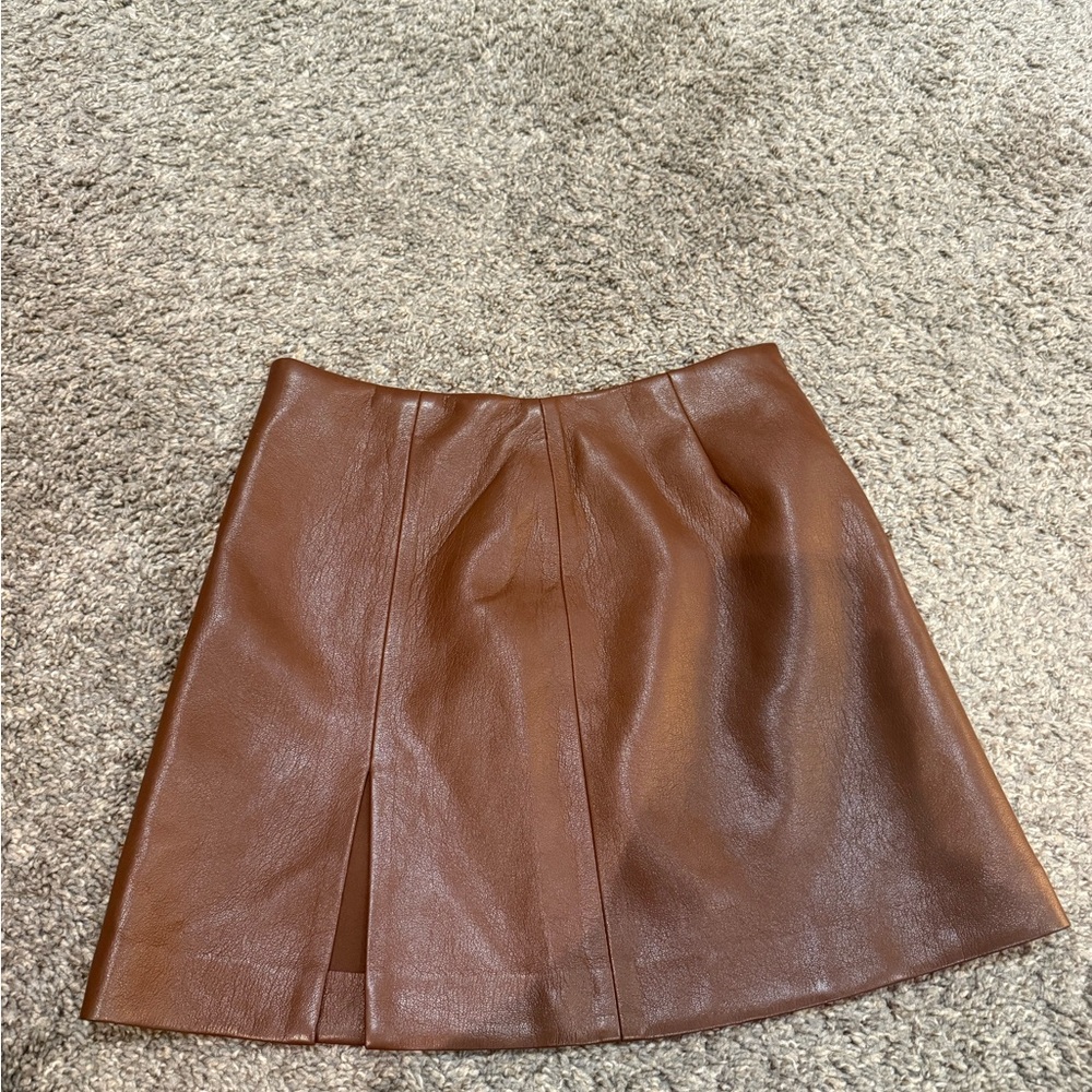 Aritizka Brown Leather A-Line Skirt